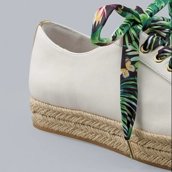White House Black Market White Espadrille Sneakers with Green Tropical L… - Picture 6 of 14